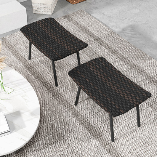 Outdoor Wicker Ottomans with Metal Legs for Patio (Set of 2) 2 Outdoor Wicker Ottomans with Metal Legs for Patio (Set of 2) - Image 2