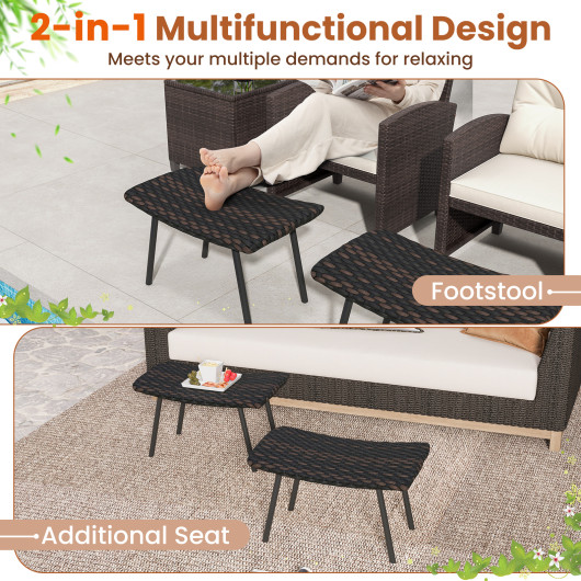 Outdoor Wicker Ottomans with Metal Legs for Patio (Set of 2) 6 Outdoor Wicker Ottomans with Metal Legs for Patio (Set of 2) - Image 6