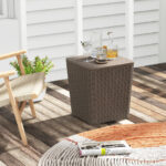 Outdoor Resin Storage End Table with Removable Lid and Wicker