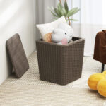Outdoor Resin Storage End Table with Removable Lid and Wicker
