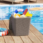 Outdoor Resin Storage End Table with Removable Lid and Wicker