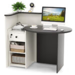 Oval Reception Desk with Adjustable Shelf and Lockable Drawer 49 Oval Reception Desk with Adjustable Shelf and Lockable Drawer