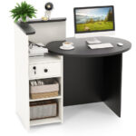 Oval Reception Desk with Adjustable Shelf and Lockable Drawer 45 Oval Reception Desk with Adjustable Shelf and Lockable Drawer