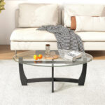 Modern Oval Coffee Table with Glass Top and Wooden Base 8 Modern Oval Coffee Table with Glass Top and Wooden Base