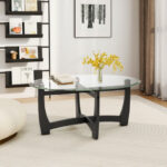 Modern Oval Coffee Table with Glass Top and Wooden Base 14 Modern Oval Coffee Table with Glass Top and Wooden Base