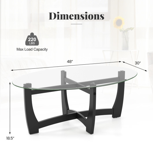 Modern Oval Coffee Table with Glass Top and Wooden Base 5 Modern Oval Coffee Table with Glass Top and Wooden Base - Image 5