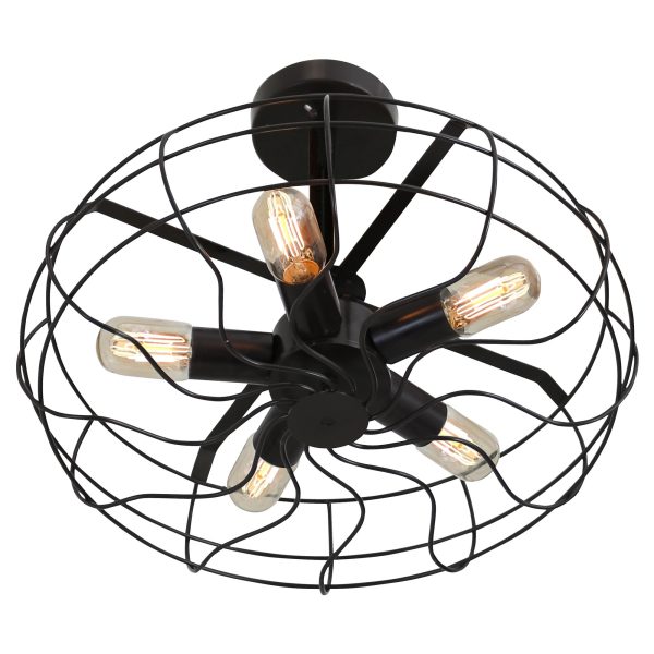 Ozzy Antique Finish Vintage Industrial Cage Ceiling Fan Light