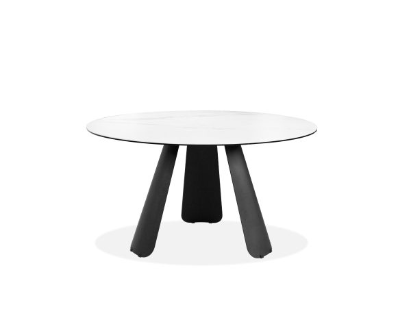 PALAZZO Round White Ceramic Top Dining Table Black Steel Base 1 2