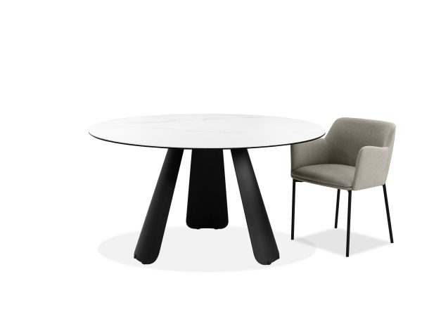 PALAZZO Round White Ceramic Top Dining Table Black Steel Base 2 2