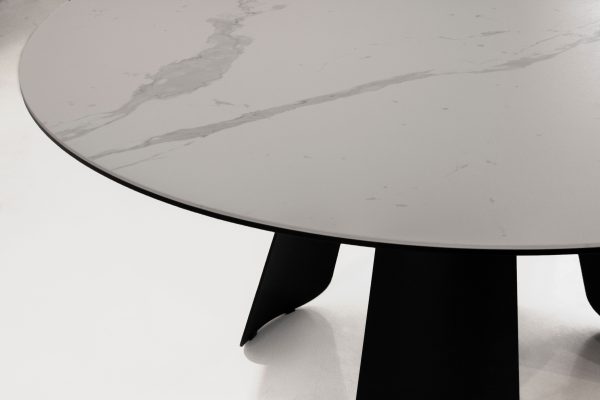 PALAZZO Round White Ceramic Top Dining Table Black Steel Base 3 2