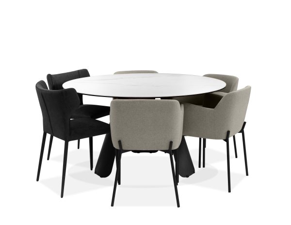 PALAZZO Round White Ceramic Top Dining Table Black Steel Base 4 2