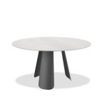 PALAZZO Round White Ceramic Top Dining Table Black Steel Base 6 PALAZZO Round White Ceramic Top Dining Table Black Steel Base