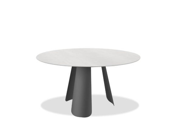 PALAZZO Round White Ceramic Top Dining Table Black Steel Base 6