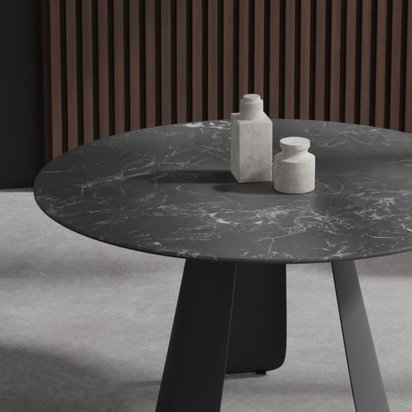 PALAZZO Slate Grey Ceramic Round Dining Table Black Steel 2 2