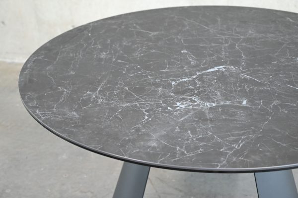 PALAZZO Slate Grey Ceramic Round Dining Table Black Steel 3 2