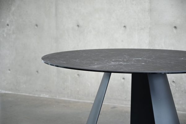 PALAZZO Slate Grey Ceramic Round Dining Table Black Steel 4 2