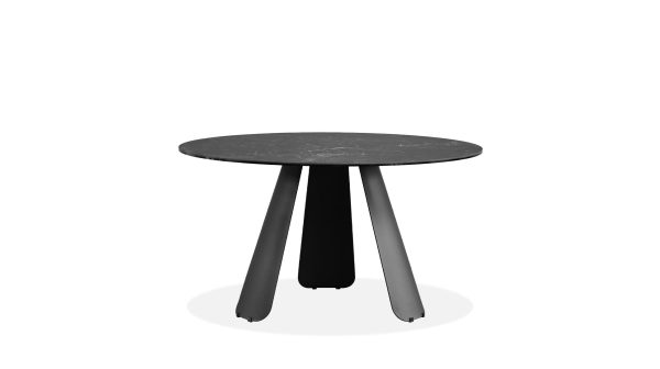PALAZZO Slate Grey Ceramic Round Dining Table Black Steel 6