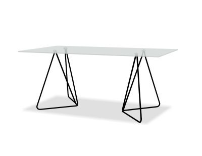 PAPILLON Dining Table Clear Glass Black Base