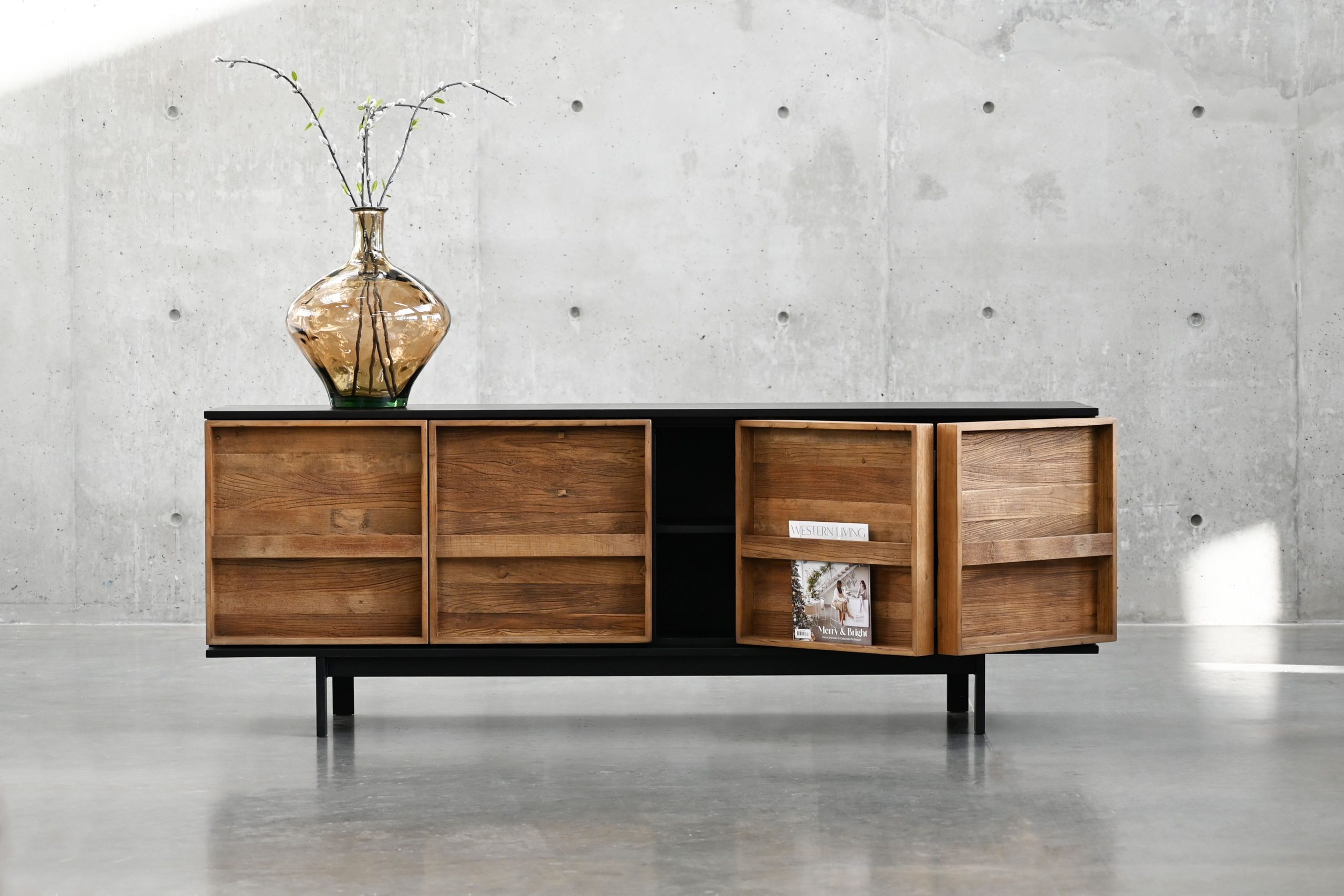 PASSAGE Matte Black Sideboard with Reclaimed Elm Doors 5 PASSAGE Matte Black Sideboard with Reclaimed Elm Doors - Image 5