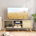 Rattan Media Console Table with Cabinets and Open Shelves 8 Rattan Media Console Table with Cabinets and Open Shelves
