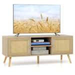 Rattan Media Console Table with Cabinets and Open Shelves 10 Rattan Media Console Table with Cabinets and Open Shelves