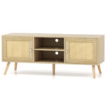 Rattan Media Console Table with Cabinets and Open Shelves 11 Rattan Media Console Table with Cabinets and Open Shelves