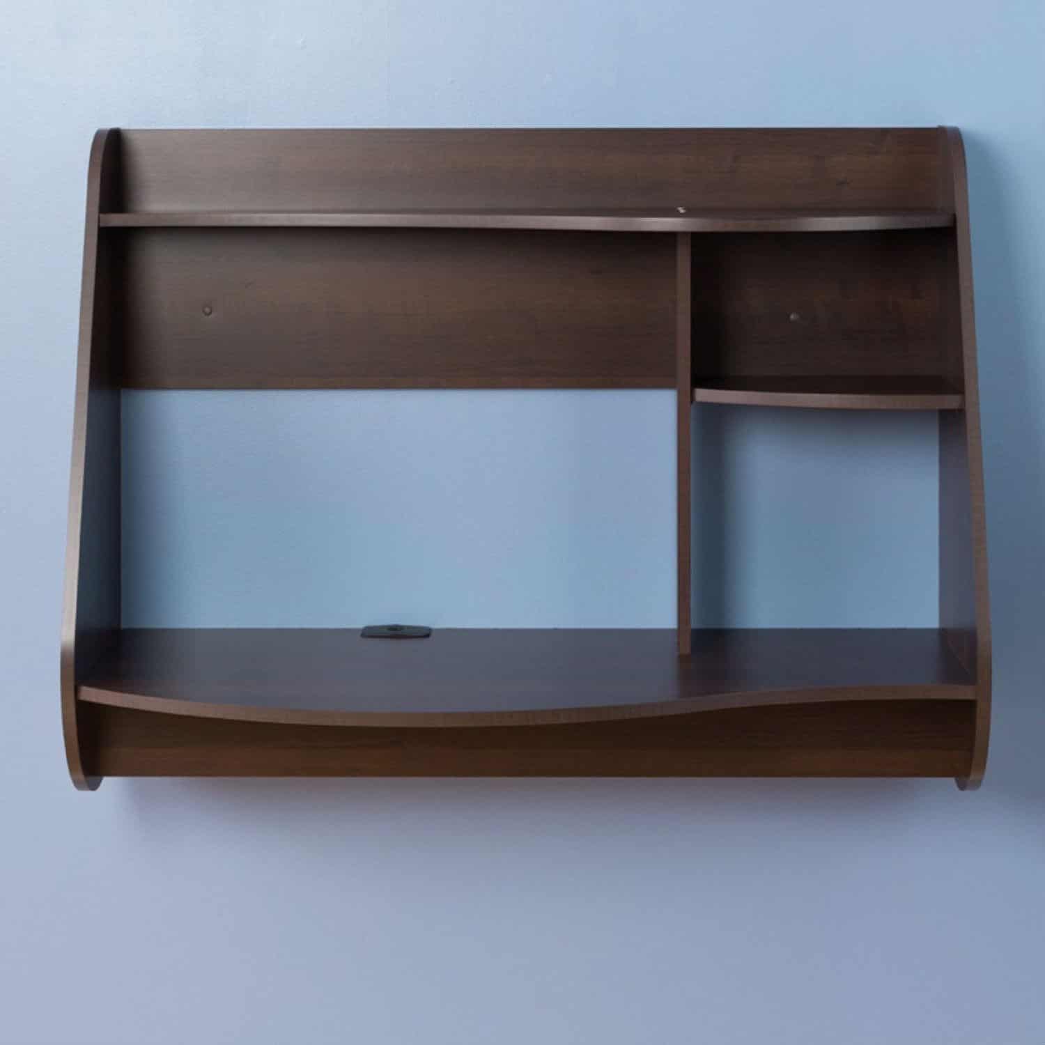 Espresso Wall-Mount Floating Desk with Shelves and Cord Management 2 Espresso Wall-Mount Floating Desk with Shelves and Cord Management - Image 2
