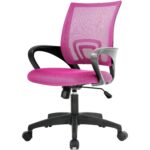 Pink Ergonomic Mesh Office Chair with Armrests and Wheels