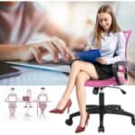 Pink Ergonomic Mesh Office Chair with Armrests and Wheels