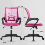Pink Ergonomic Mesh Office Chair with Armrests and Wheels