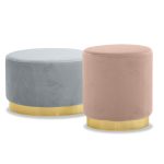 PILLBOX Grey Velvet Pouf with Gold Base