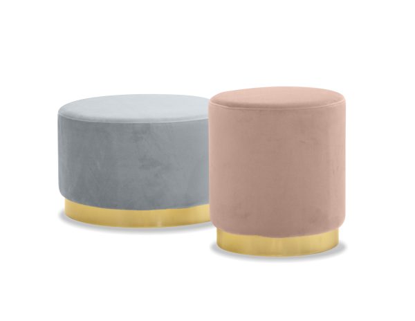 PILLBOX Grey Velvet Pouf with Gold Base 1
