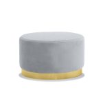 PILLBOX Grey Velvet Pouf with Gold Base