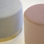 PILLBOX Grey Velvet Pouf with Gold Base