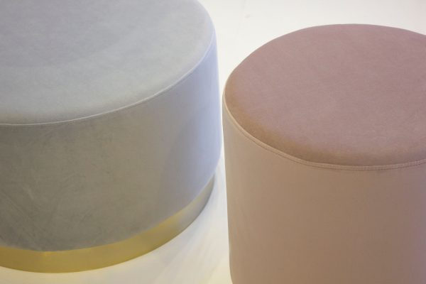 PILLBOX Grey Velvet Pouf with Gold Base 2