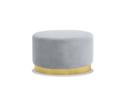 PILLBOX Grey Velvet Pouf with Gold Base