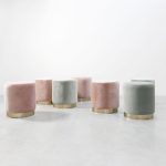 PILLBOX Tall Gold Base Velvet Pouf