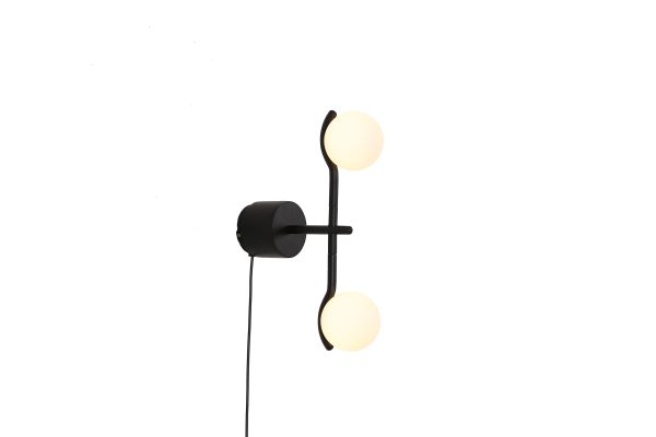 PLUTO Black Wall Lamp with White Glass 1