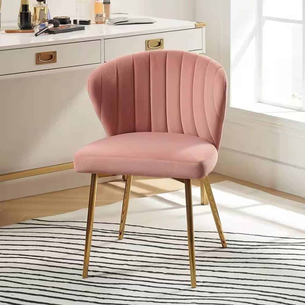 Pink Velvet Wingback Side Chair with Gold Metal Legs 1 Pink Velvet Wingback Side Chair with Gold Metal Legs