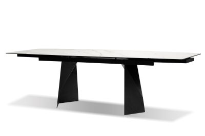PRISM Carrara White Ceramic Top Double Extension Dining Table