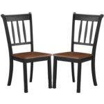Solid Wood Black Mission Armless Dining Chairs with Brown Seat (Set of 2)