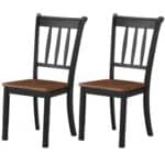 Solid Wood Black Mission Armless Dining Chairs with Brown Seat (Set of 2)