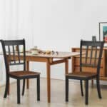 Solid Wood Black Mission Armless Dining Chairs with Brown Seat (Set of 2)