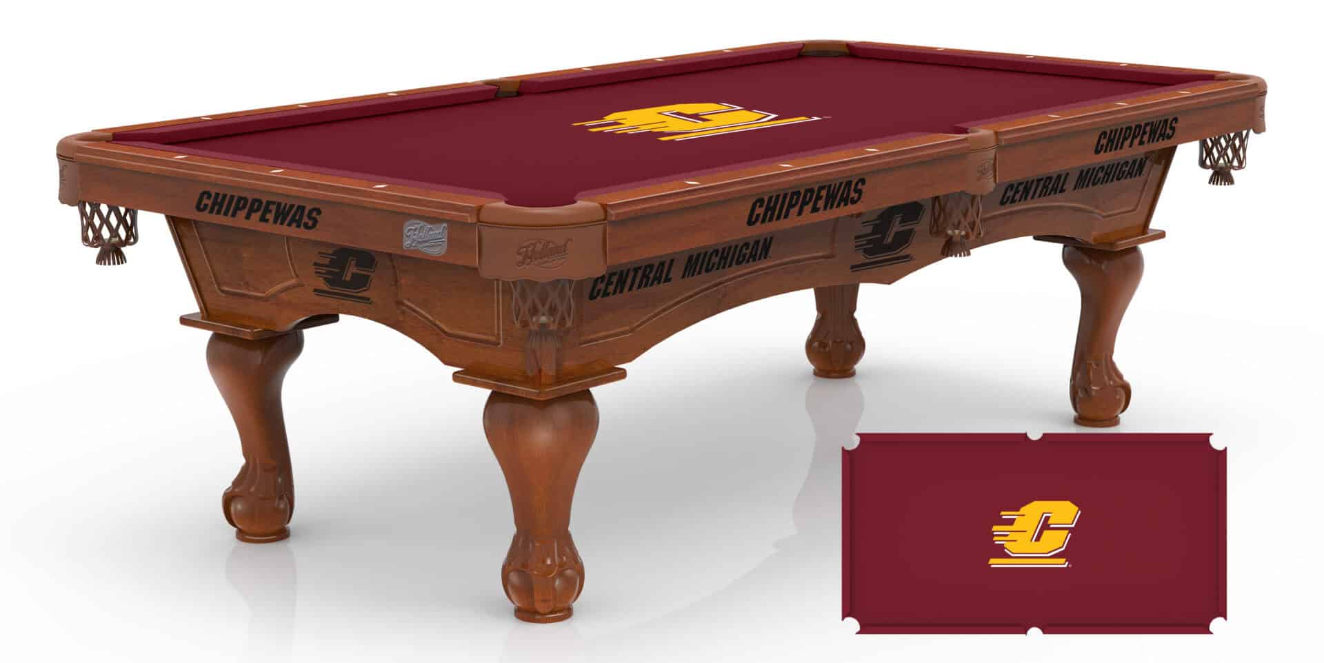 Central Michigan University Pool Table with Chardonnay Finish and Claw Leg 1 Central Michigan University Pool Table with Chardonnay Finish and Claw Leg