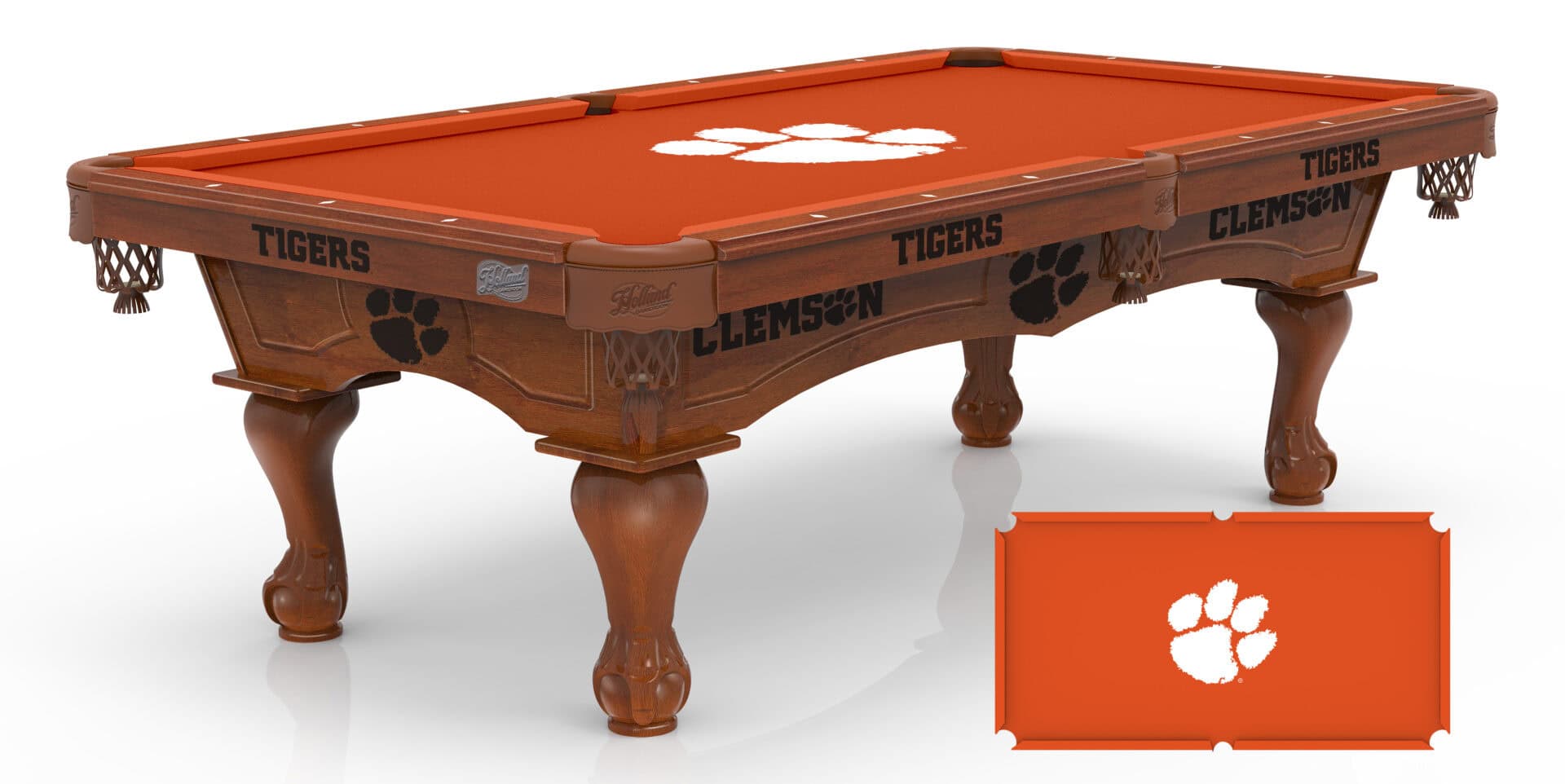 Clemson University Pool Table with Chardonnay Finish and Claw Leg 1 Clemson University Pool Table with Chardonnay Finish and Claw Leg