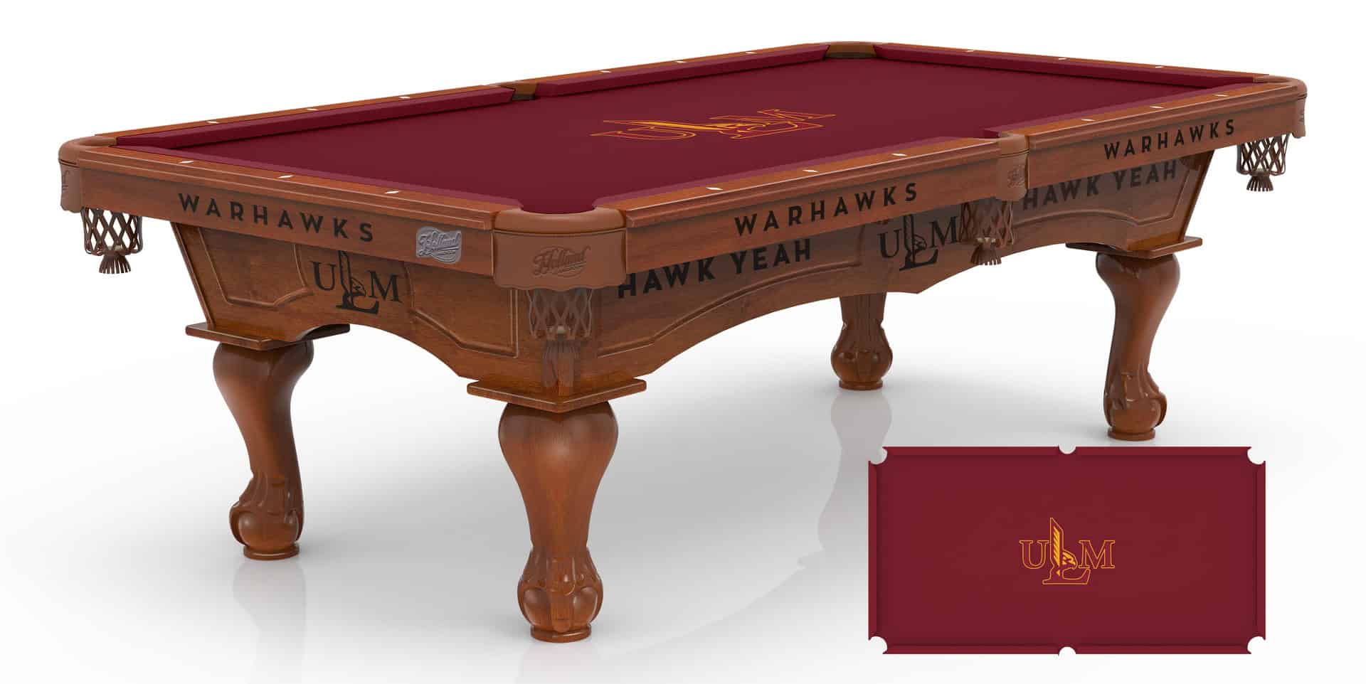 University of Louisiana at Monroe Pool Table with Chardonnay Finish and Claw Leg 1 University of Louisiana at Monroe Pool Table with Chardonnay Finish and Claw Leg