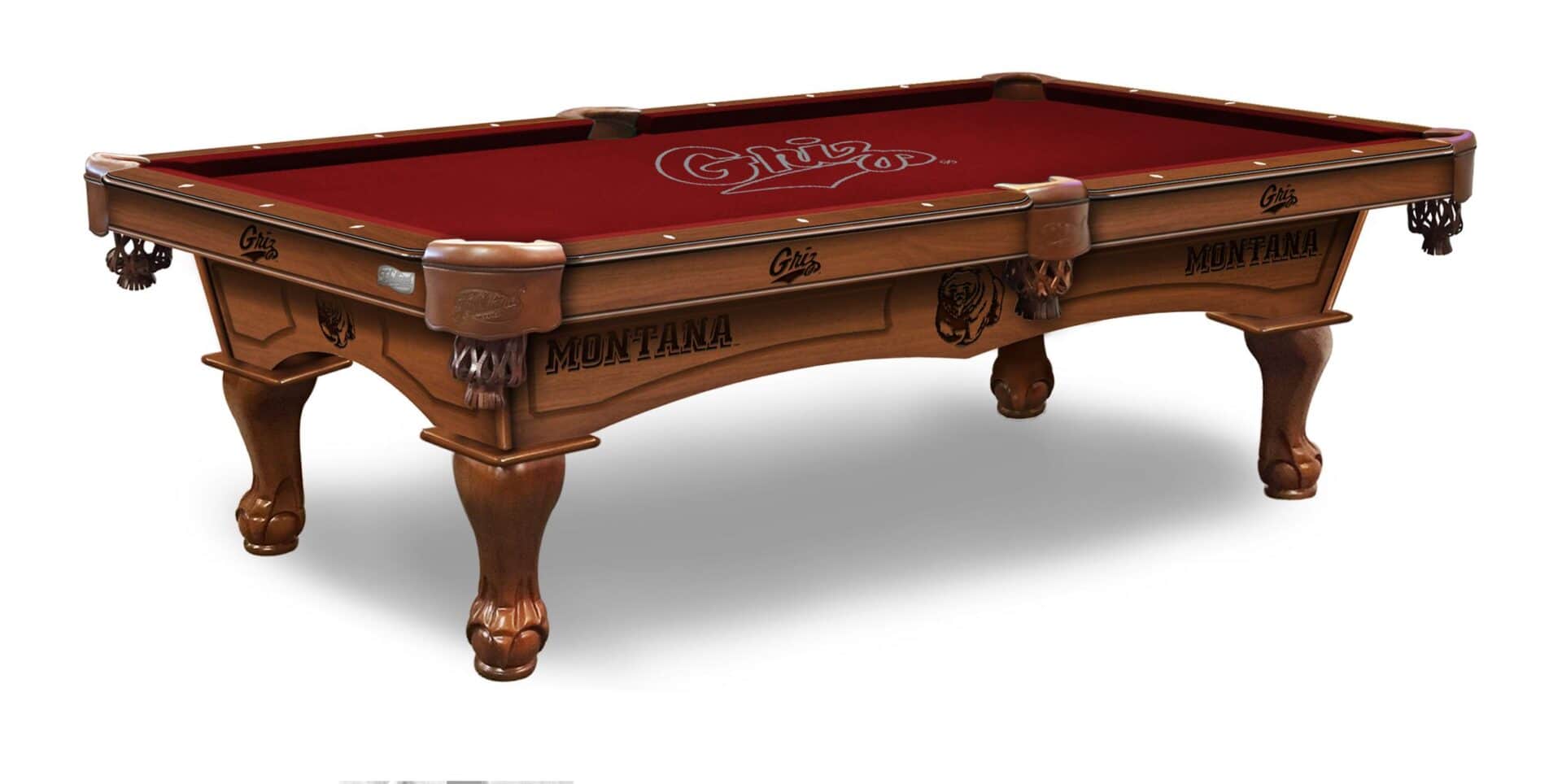 University of Montana Pool Table with Chardonnay Finish and Claw Leg 1 University of Montana Pool Table with Chardonnay Finish and Claw Leg