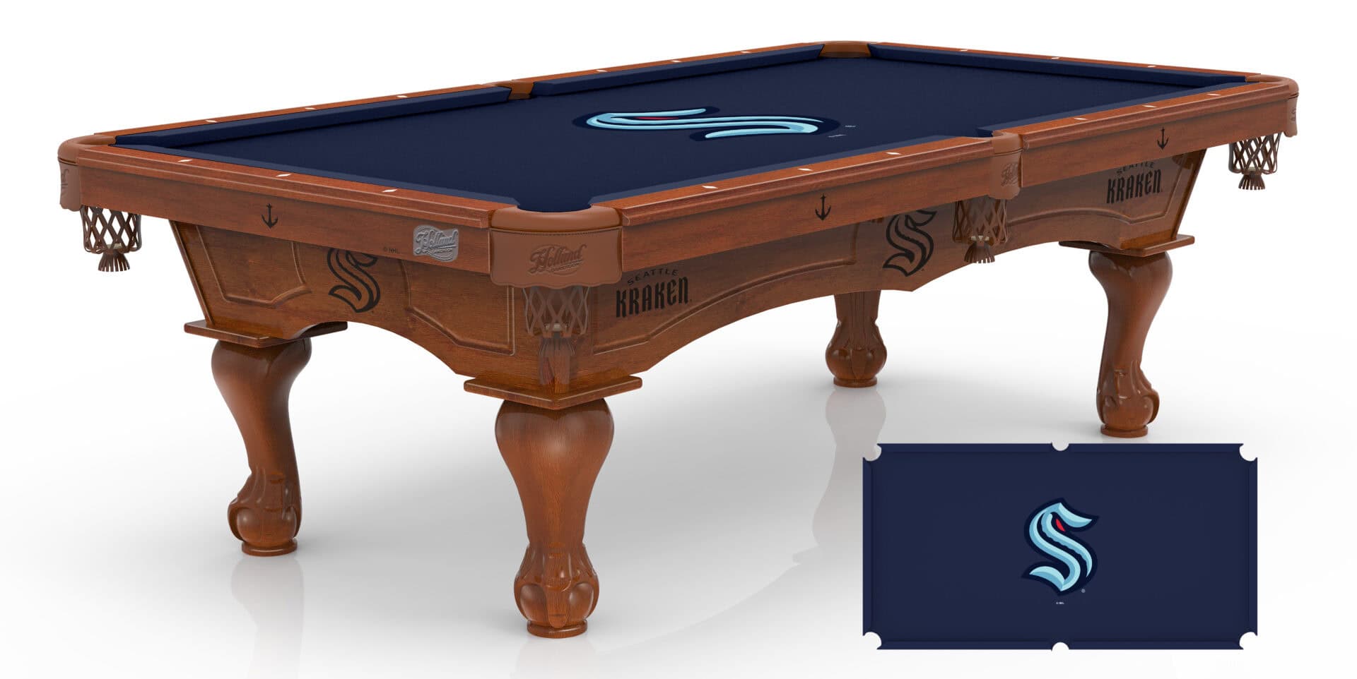 Seattle Kraken Pool Table with Chardonnay Finish and Claw Leg 1 Seattle Kraken Pool Table with Chardonnay Finish and Claw Leg