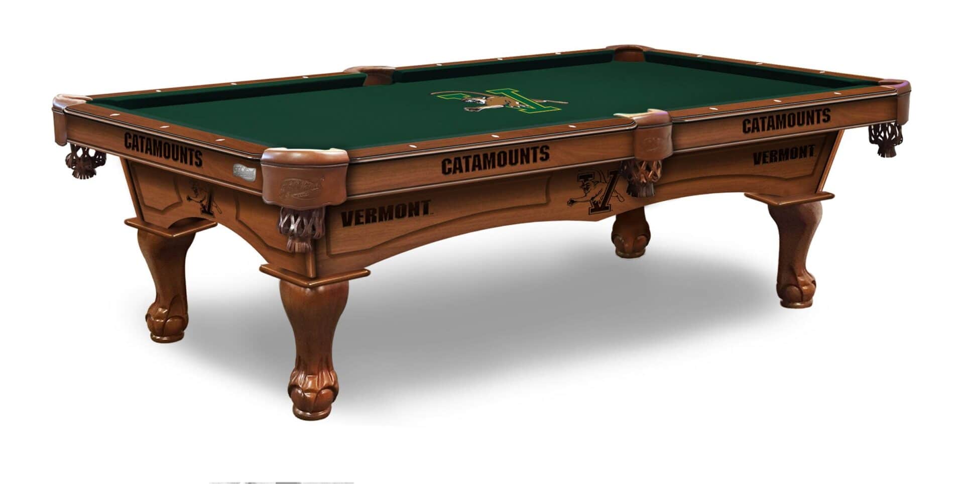 University of Vermont Pool Table with Chardonnay Finish and Claw Leg 1 University of Vermont Pool Table with Chardonnay Finish and Claw Leg