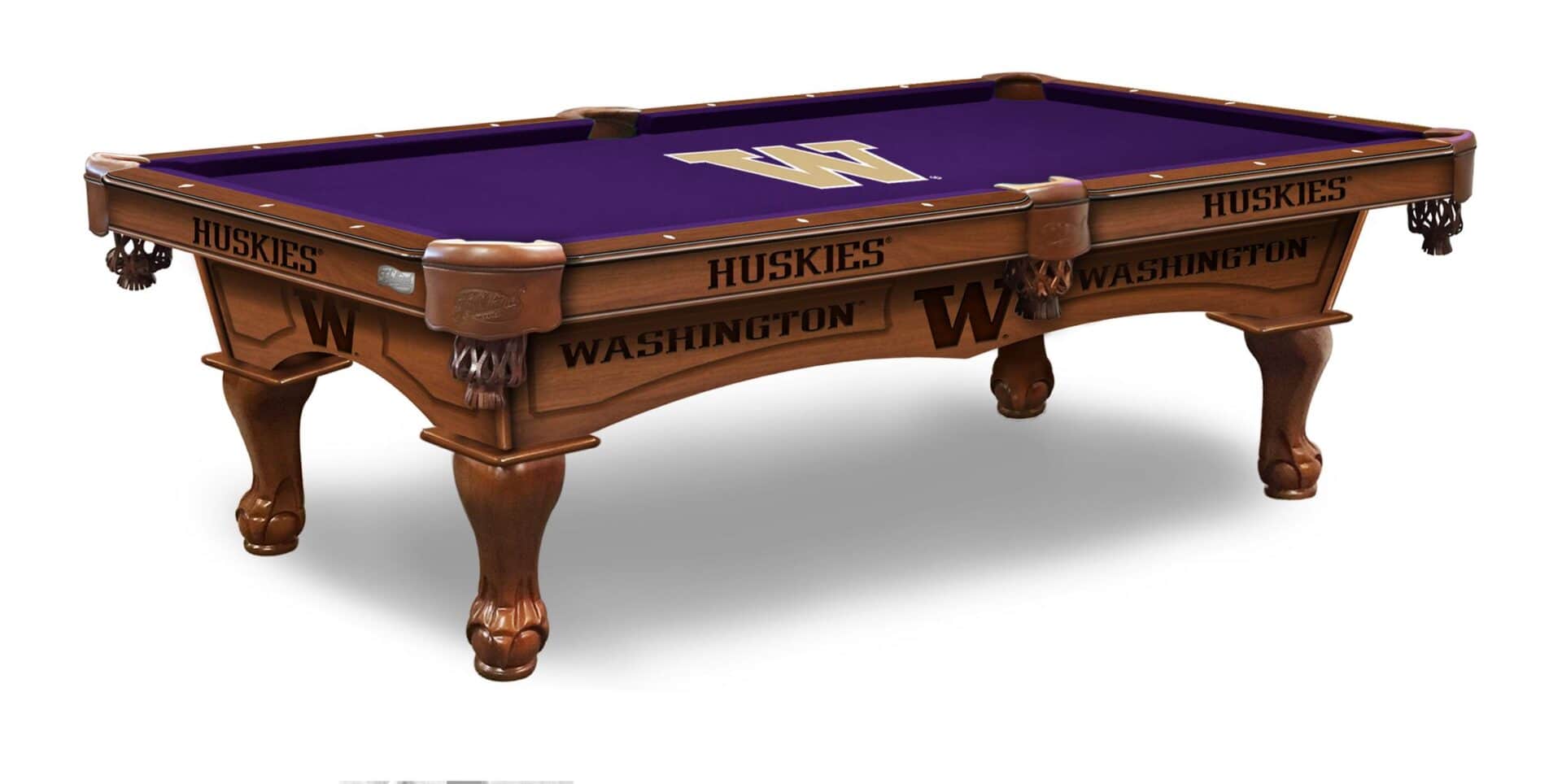 University of Washington Pool Table with Chardonnay Finish and Claw Leg 1 University of Washington Pool Table with Chardonnay Finish and Claw Leg